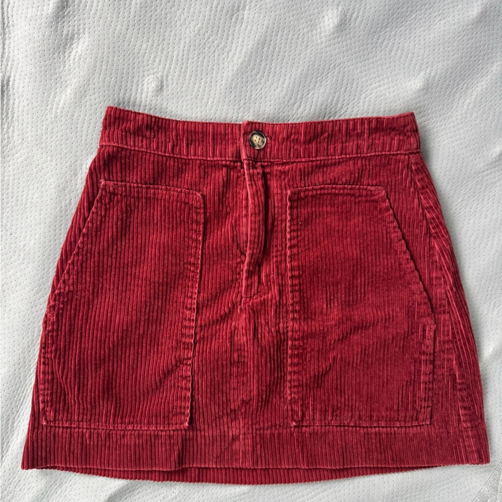 Burnt Orange/Red Corduroy Mini Skirt